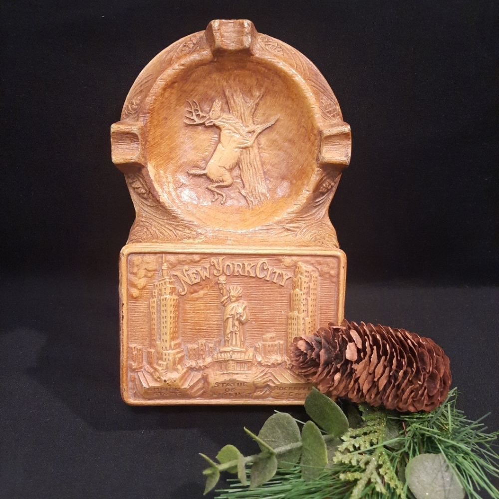 Vintage New York City Souviner Ashtray Trinket Dish & Storage Box ~ Rustic